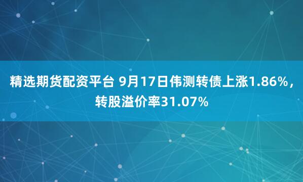 精选期货配资平台 9月17日伟测转债上涨1.86%，转股溢价率31.07%